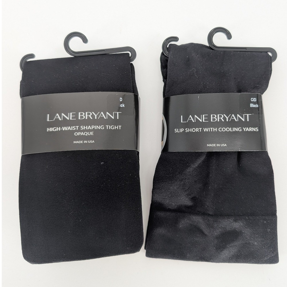 Lane Bryant Opaque Tights & Slip Shorts Womens C/D Black Shaping Cooling Bundle